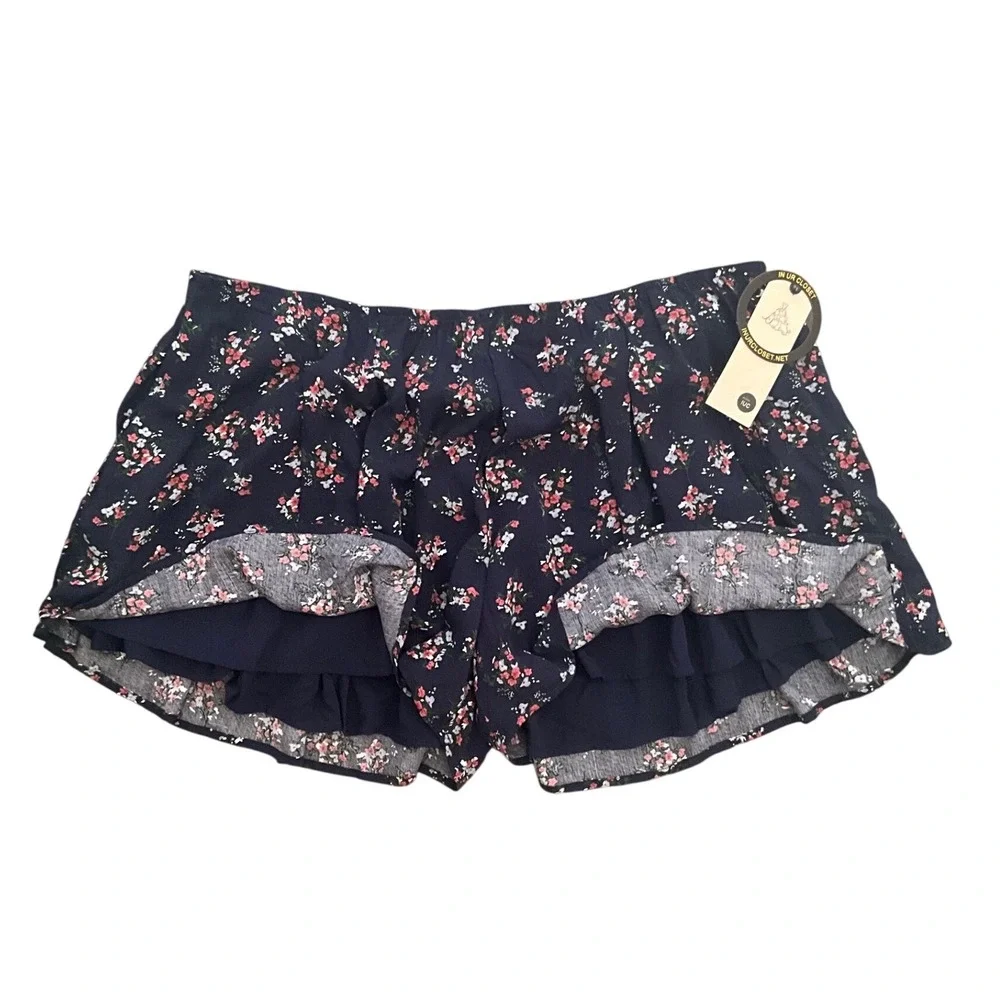 Rose Velvet Floral Matching Set Tie Back Crop Top Pocket Shorts Boho Size 3X NWT